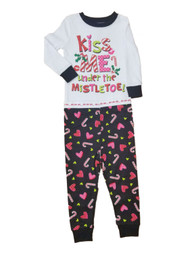 Baby Girl Black Pink Kiss Me Under The Mistletoe Set Sleeper Holiday Pajamas