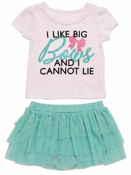 Toddler Girls White Sparkly Bow Shirt & Mint Sparkle Tulle Tutu Skirt Set