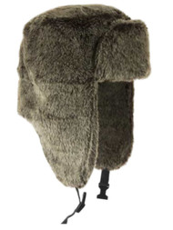 Mens Brown Faux Fur Winter Trapper Style Orange Quilted Lining Aviator Hat