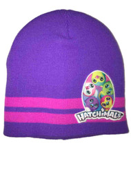 Hatchimals Girls Purple With Pink Stripes Knit Beanie Winter Stocking Hat