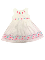 Toddler Girls White Sleeveless Pink & Blue Flower Spring & Summer Tassle Dress