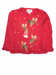 Girls Red Long Sleeve Zip Up Silly Reindeer Ugly Christmas Sweater Holiday Top