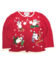 Girls Red Long Sleeve Zip Up Skiing Snowman Ugly Christmas Sweater Holiday Top