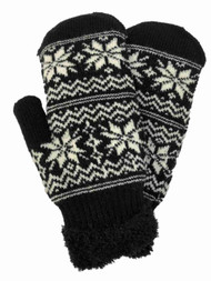 David & Young Womens Black & White Snowflake Knit Mittens Sherpa Lined