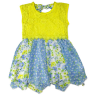 Nannette Infant Girls Yellow & Blue Lace Chiffon Flower Dress Baby Sundress 12m