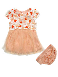 Nannette Infant Girls Coral Crochet Flower Print Dress Ruffle Skirt Summer Dress