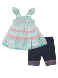 Little Lass Infant & Toddler Girls Aqua & Pink Chiffon Top Biker Shorts Outfit