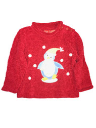 Infant Girls Red Penguin Button Shoulder Christmas Holiday Sweater 6M