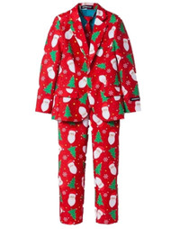 Mens Red Santa Claus Ugly Holiday Christmas Suit Sportscoat Slacks & Tie