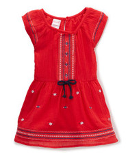 Girls Red & Navy Blue Peasant Emroidered Cap Sleeve Stretch Waist Summer Dress