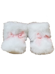 Infant Girls White Faux Fur Booties Pink Bow Slipper House Shoe Baby Boots