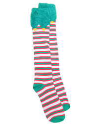 Women's Red  Green Elf Christmas Stocking Knee Socks Santa Costume