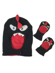 ABG Infant & Toddler Boy Black & Red Monster Face Mask Hat & Mittens Set