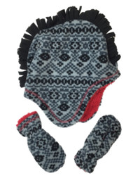 ABG Infant & Toddler Boys Black & Gray Mohwak Trapper Hat & Mittens Set