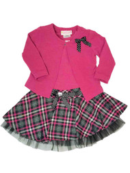 Infant Toddler Girls Pink Black Tulle Plaid Bow Christmas Holiday Party Dress