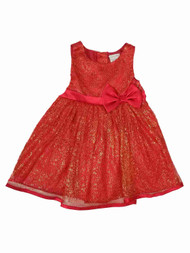Infant Baby Girls Red Gold Sparkle Bow Christmas Holiday Party Dress
