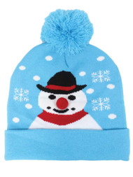 David & Young Womens Blue Pom Snowman Holiday Beanie Hat Knit Stocking Cap