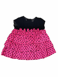 Infant Baby Girls Pink Polka Dot Black Velvet Christmas Holiday Party Dress