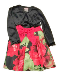 Infant Toddler Girl Black Velvet Red Bow Flower Christmas Holiday Party Dress 4T