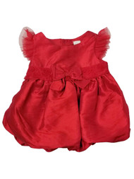Infant Girls Red Rose Christmas Holiday & Party Dress Satin Fancy Puffy