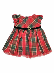 Infant Girls Red Gold & Green Plaid Christmas Holiday & Party Dress