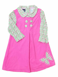 Infant Baby Girls Pink Corduroy Party Jumper Dress Flower Rose Body Suit