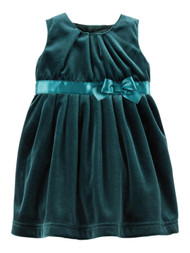 Carters Infant Girls Green Velvet Bow Christmas Holiday Party Dress