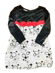 Infant Baby Girls Black Velvet Polka Dot Rose Christmas Holiday Party Dress