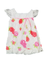 Infant Baby Girls White Pink Rose Floral Easter Spring & Holiday Baby Dress