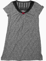 Womens Gray Black Micro Heart Lace Nightgown Valentines Knit Sleep Shirt