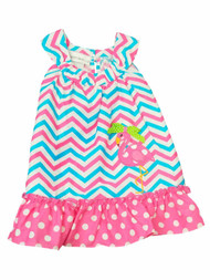 Infant Toddler Girls Pink Blue Chevron Flamingo Spring Summer Sun Dress