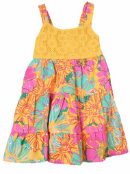 Blueberi Infant Baby Girls Orange Pink Flowered Sparkly Sundress Sun Dress