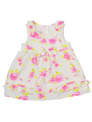 Marmellata Infant Baby Girls White Pink Flower Rose Dot Sundress Sun Dress