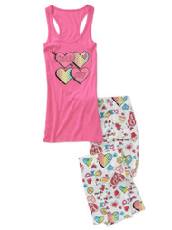No Boundaries Womens Love Sleep Pants Tank Pajamas Set Cupids BFF PJs Heart