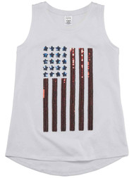 Girls Red White & Blue Sequin American Flag Tank Top Patriotic 4 July Shirt
