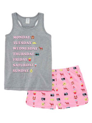 Girls Gray Days Of The Week Emoji Pajamas Shorts & Tank Top Sleep Set