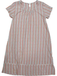 Womens Peach Aqua & Blue Vertical Striped Nightie Night Gown Sleep Shirt