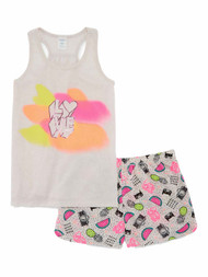 Girls Rainbow Love Pajamas Kitty Cat Hearts Shorts & Tank Top Sleep Set