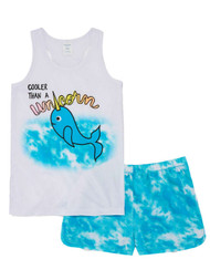 Girls Cooler Than A Unicorn Pajamas Blue Whale Shorts & Tank Top Sleep Set