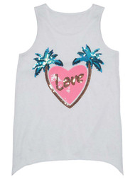 Girls White Sequin Hearts & Palm Trees Tank Top Love Shirt