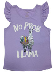 Girls Purple No Prob Llama Shirt Ruffled Tank Top