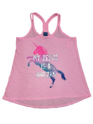 Girls Pink My Bestie Is A Unicorn Tank Top T-Shirt Semi-Sheer Top