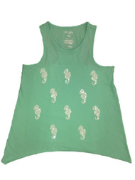 Girls Mint Green Blue Sequin SeahorseTank Top Fish Themed Shirt