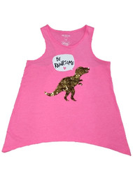 Girls Pink Sequin Dinosaur Tank Top Be Rawrsome Dino Shirt