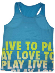 Girls Blue Live To Play Athletic Tank Top Semi-sheer Racerback Tee Shirt