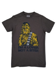 Star Wars Mens Gray Chewbacca I'm A Lover Not A Biter Graphic T-Shirt