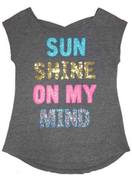 Girls Gray Sequin Sunshine On My Mind T-Shirt Glitter Tee Shirt Top