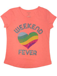 Girls Peach Glitter Weekend Fever T-Shirt Rainbow Heart Tee Shirt Top