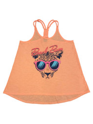 Girls Orange Glitter Beach Bum Tank Top T-Shirt Leopard Cat Semi-Sheer Top