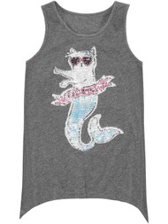 Girls Gray Purrmaid Kitty Cat Mermaid Tank Top Sequin Mermaid Shirt